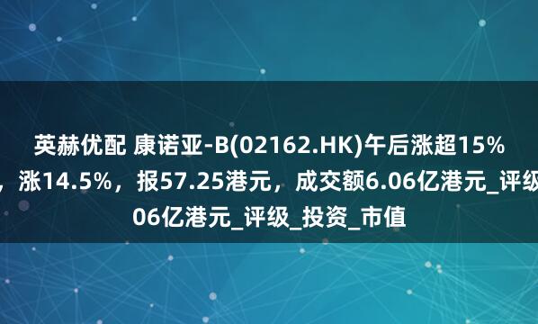 英赫优配 康诺亚-B(02162.HK)午后涨超15%，截至发稿，涨14.5%，报57.25港元，成交额6.06亿港元_评级_投资_市值
